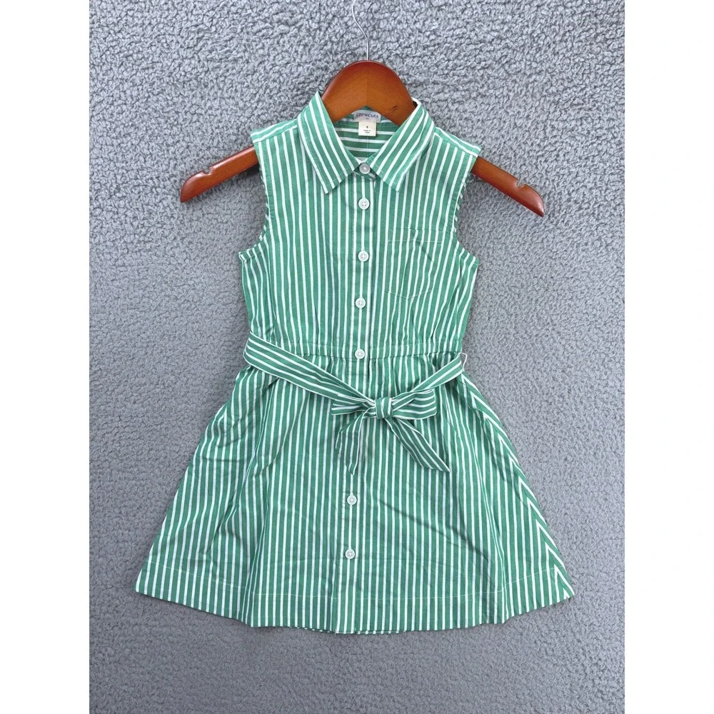 Crewcuts Sleeveless Shirt Dress Girls 6 Green White Striped Preppy Casual NWT